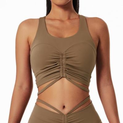 China Breathable NEW STOCK 5Colors Women Fitness Vest Drawstring Tank Top Scrunch Yoga Bra Seamless Sports Bra for sale