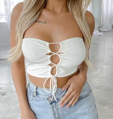 China QUICK DRY New STOCK 4Colors Two Wear Strapless Lace Up Sexy Girls Crop Top Clothing for sale