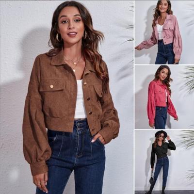 China QUICK DRY New Arrival STOCK 5Colors Corduroy Coat Long Sleeve Single breasted Casual Tops Clothing Women Short Jacket for sale