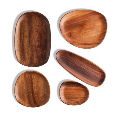 China Eco Round Irregular Acacia Wooden Dish Round Irregular Acacia Wooden Dish Serving Tray Shengqu Customized Fruit Snacks Sustainable Nut Dish for sale