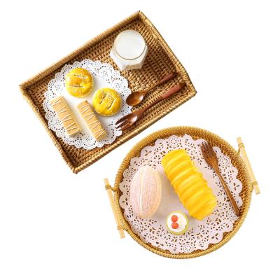 China Sustainable Rattan Picnic Storage Wickerwork Rattan Basket Round Dish For Shopping for sale