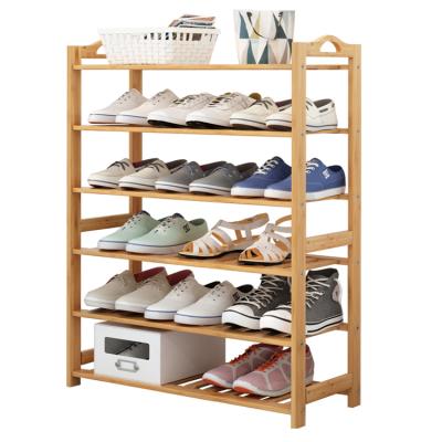 China Eco-friendly Convertible Bamboo Rack 6 Tier Foldable Shoe Rack Shelf For Shoes for sale