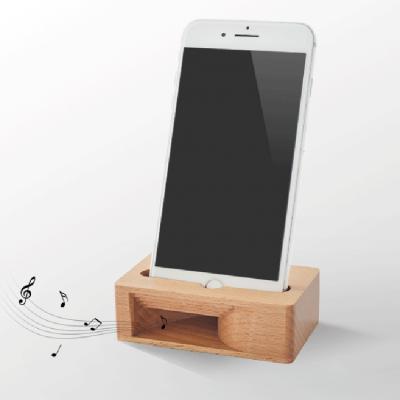 China Nature Wooden Square Shape Creative Wooden Mobile Phone Holder Stand Desktop Sound Amplifier for sale