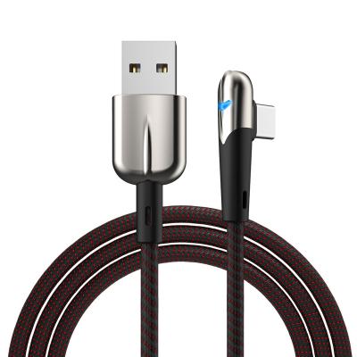 China Hot Selling OEM Aluminum Alloy LED USB C Nylon Cable MP3/MP4 Player 90 Degree Gaming Accessories Mobile Cable Player Te koop