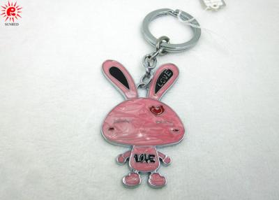 China Beautiful Pink Rabbit Key Chain Holder For Girls , Metal Key Ring for sale