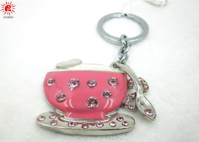 China Pink Cup Shape Key Chain Holder With Diamonds , Pretty Decorative Keychains for sale