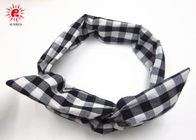 China White Black Rabit Ear Hair Scrunchie Grid Fabric Folding Metal Cute Hair Bands for sale