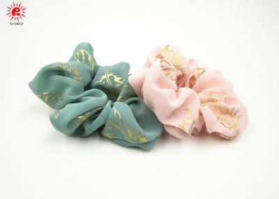 China Printed Pattern Pink Polyester hair bow scrunchie / fashionable hair accessories scrunchies for sale