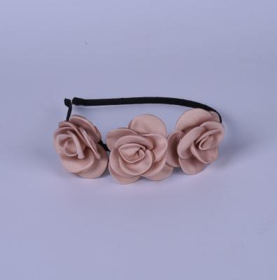 China 3 Fabric Rose Flower Hair Band Pink , Rose , Blue With Plastic Bow For Ladies And Women for sale