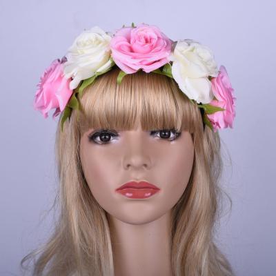 China Bandas del pelo del arco de la novia de la tela de las señoras y accesorios del pelo con las flores coloreadas doble de Rose en venta