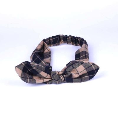 China Grid Bowknot Elastic Fabric Headband For Ladies Hair Accessories With Green , Beige and Black Color for sale