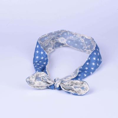 China Adjustable Cotton Denim And Lace Bowknot  Headband and Hair Holder Suit For Fashion Ladies for sale