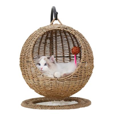 China Stocked Luxury Handmade Rattan Cat Bed for sale