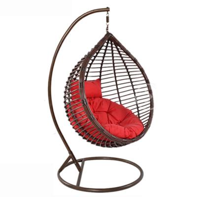 China Modern Egg Swing Chair Weave Rattan Hanging Wicker Garden Chair With Metal Stand for sale