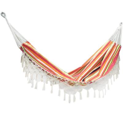 China Hot Selling Striped Cotton Amazon Rainbow Hammock Double Portable Hammock Canvas Hammock With Tassel for sale