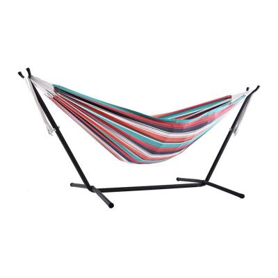 China Modern Portable Cotton Stripe Garden Hammock Outdoor Woven Hammock With Metal Hammock Stand for sale