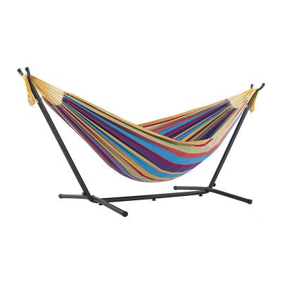 China 2 Person Modern Portable Garden Hammock Stripe Cotton Fabric Free Standing Camping Colorful Hammock for sale