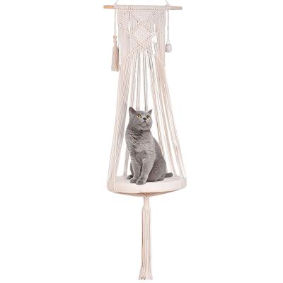 China Breathable Macrame Cat Hammock Boho Interior Hanging Cat Bed For Pets for sale