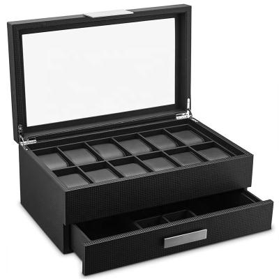 China Eco-friendly Color Men And Women Apply 12 Slots PU Leather Watch Box With Jewelry Display Lockable Watch Storage Box for sale