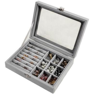 China High Quality Eco-friendly Gray Velvet Jewelry Display Stand Ring Earring Necklace Storage Box for sale