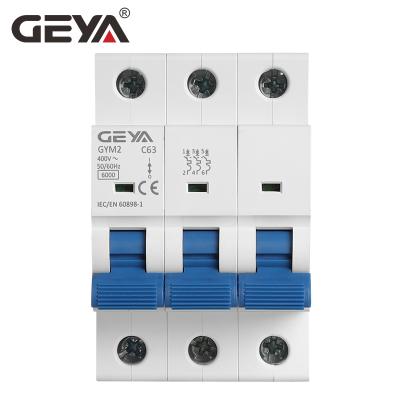 China Rail Mini Circuits MCB Home Circuit Breaker 3Pole Type GEYA GYM2 Din Types Since C D Standard IEC60898 4.5KA/6KA Breakers for sale