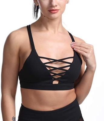 China Breathable Women Sports Bra Designer Cross Back Padded Bra Workout Fitness Yoga Top With Built In Bra for sale