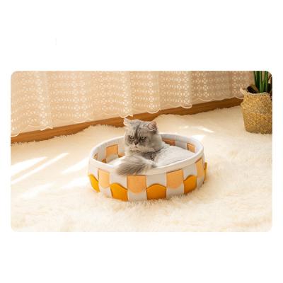 China OEM Breathable High Quality Low Price Printed Custom Soft Comfortable Leisure Breathable Cats Cave Small Dogs Deep Sleep Round Pets Bed for sale