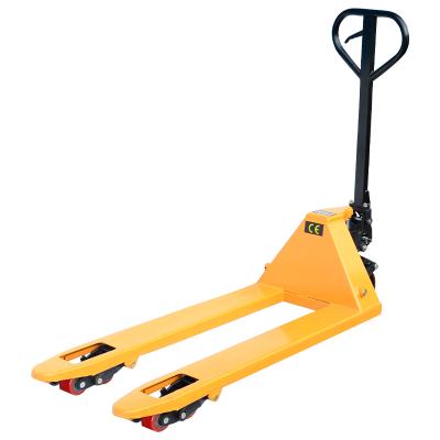 China 3 ton manual hydraulic pallet truck, polyurethane wheel, loading and unloading cattle lifted manual hydraulic forklift 1-10T for sale