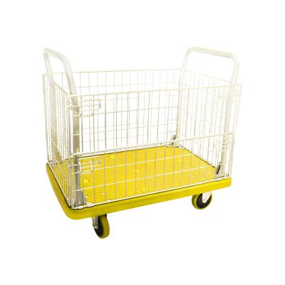 China Industrial Yellow Storage Cage Materials Turnover Trailer Workshop Accessories Trolley Grid Fence Transport Traction Goods Outdoor Gardening for sale