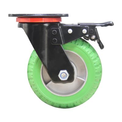 China Rigid Heavy Duty Green Aluminum Core Rubber Buffer Trailer Casters Traction Work Rolling Casters Metal Aluminum Casters for sale