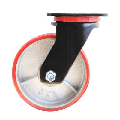 China Rigid Heavy Duty Casters Iron Core Polyurethane Universal Wheel 4568 Inch Anti-Slip Brake 400kg Wheel for sale