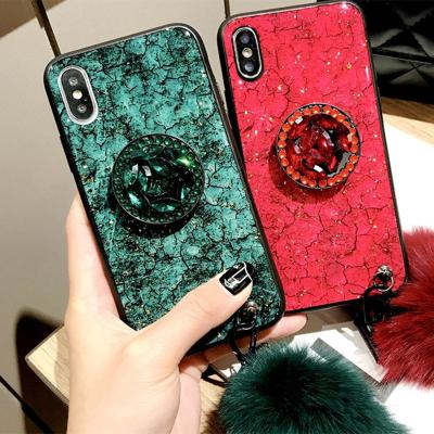 China Anti-drop Phone Case For Redmi Note 10pro 9 9a POCO M3 PC TPU Bracket Colorful Marble Pattern With Rope Lanyard Mobile Cover for sale