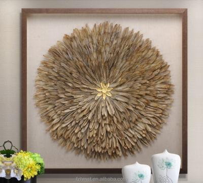 China Modern Handmade Framed Feather Art Craft Painting Shadow Box For Living Room Decoration for sale