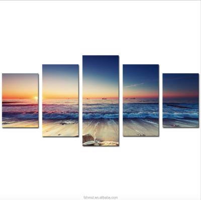 China 5 Panel Modern Sunset Seascape Canvas Wall Art Print Painting For Home Decor for sale