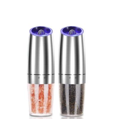 China Sustainable Custom Electric Gravity Salt and Pepper Grinder Set with Blue LED Light for sale