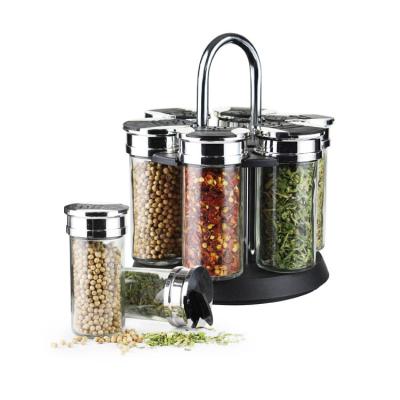 China Freshness Preservation Easylife 6 Oil Vinegar Salt And Pepper Shakers Jars Set With Rotating Rack 90Ml*6 for sale