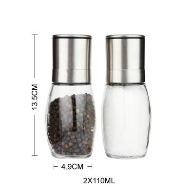 China Viable Stainless Steel Salt and Pepper Spice Grinder Glass Bottle Grinders for Classic Herb Grinder Sets for sale