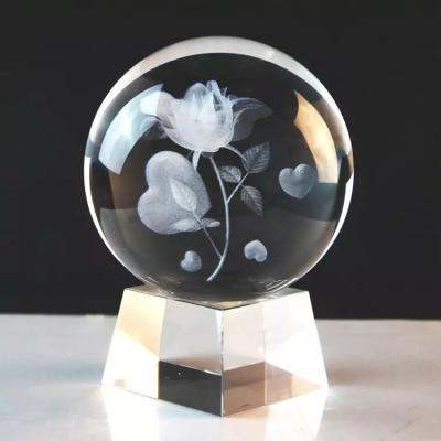 China Europe Hot Sale Customized K9 Crystal Glass Ball 3D Laser Engraved Flower Crysal Ball Crystal Decorations for sale