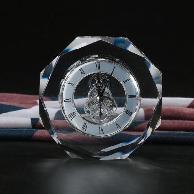 China Europe Wholesale Customized Crystal Gift Octagonal Shaped Crystal Clock for sale