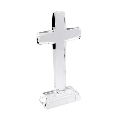 China Europe K9 Crystal Glass Cross With Stand For Religious Gift Custom Laser Engraving Crystal Cross for sale