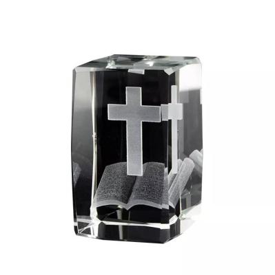 China High Quality Europe Cross 3d Laser Engraving K9 Crystal Blank Cube Glass Blank Cube for sale