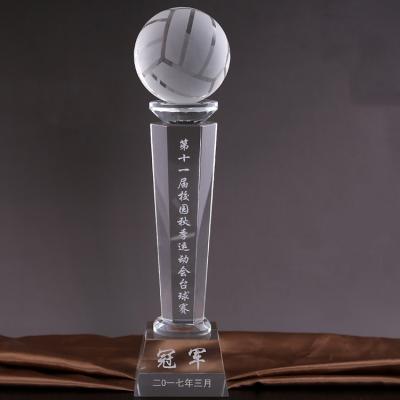 China Europe Wholesale Clear Customized Crystal Volleyball Sport Awards Trophy for sale