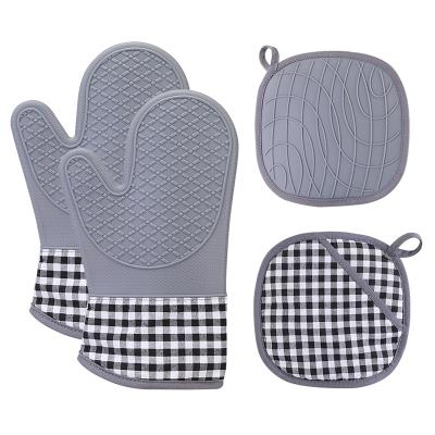 China Sustainable Heat Resistant Cooking Gloves Cotton Extra Silicone Oven Mitts And Pot Holders for sale