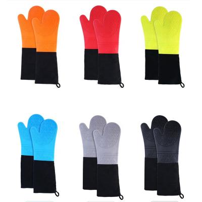 China Extra Long Dotted Waterproof Non-slip Heat Resistant Cotton Silicone Oven Gloves for sale