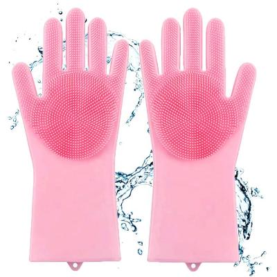 China Kitchen Cleaning Bathroom Cleaning Reusable Heat Resistant Silicone Dishwashing Gloves for sale