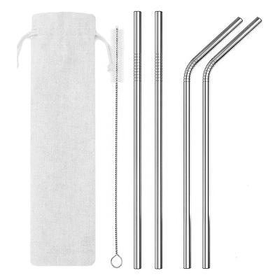 China Sustainable 5 Piece Long Set Reusable Stainless Steel Drinking Straws With Cleaning Brush for sale