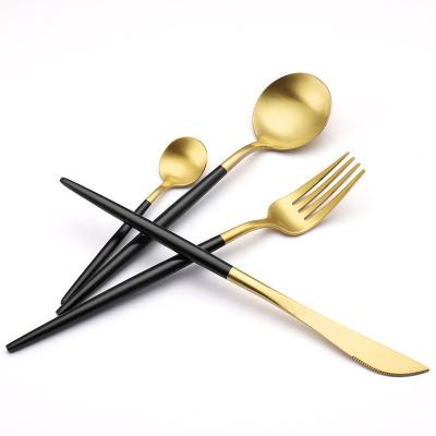 China Amazon Gold Flatware Stainless Steel Sustainable Hot Selling Black Dinnerware Sets For 4 Including Forks Spoons Knives for sale