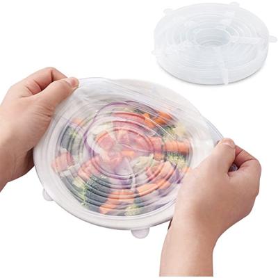 China Non Spill Various Sizes 6-Pack Cover For Reusable Bowl Food Grade Silicone Stretch Lids for sale