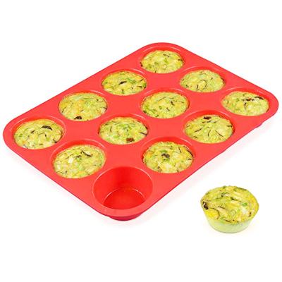 China Viable Non-Stick Silicone Cupcake Mold 12 Cup Silicone Muffin Pan for sale