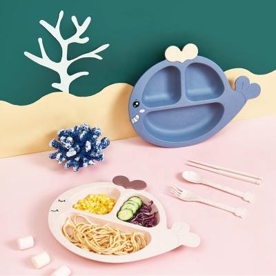 China Sustainable Whale Shape ECO Wheat Straw Baby Feeding Plate Tableware Set for sale